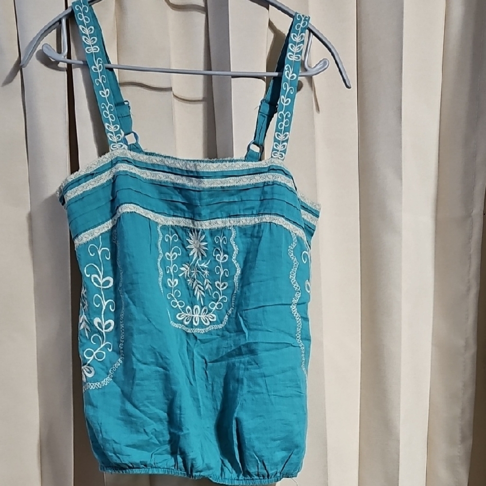 Embroidered Blue Sleeveless Top